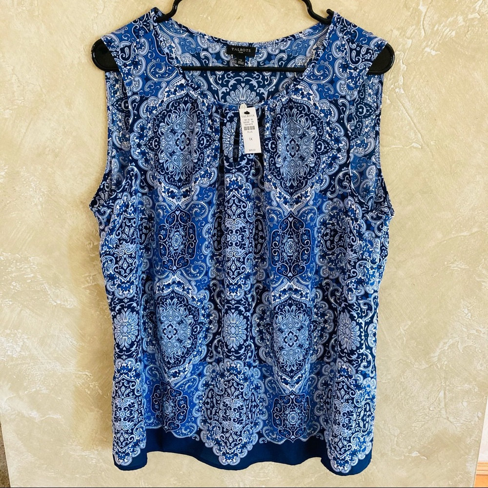Talbots Blue Paisley Sleeveless Blouse